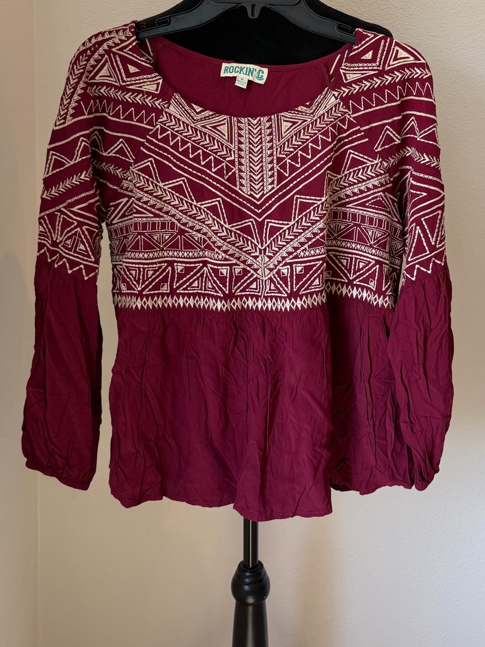 Rockin C Women's Maroon Embroidered Tunic Top